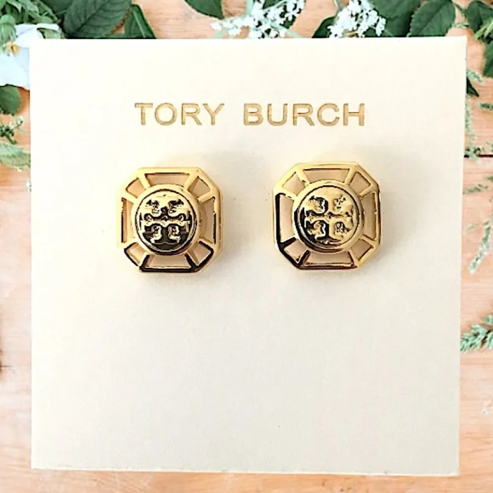TORY BURCH DOUBLE T LOGO STU EARRINGS